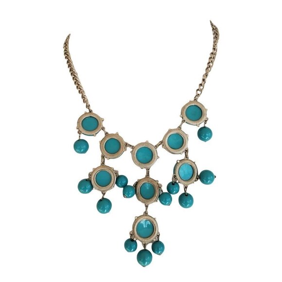 𝅺women's Vintage Turquoise Blue Beads with a Silver Tone Chain Antique Necklace - Picture 3 of 4